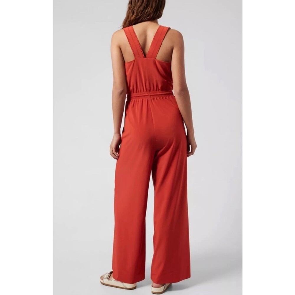 Athleta Size 2 Savannah Jumpsuit Orange Current Red Stretch Wide Leg FLAW READ - Picture 2 of 7